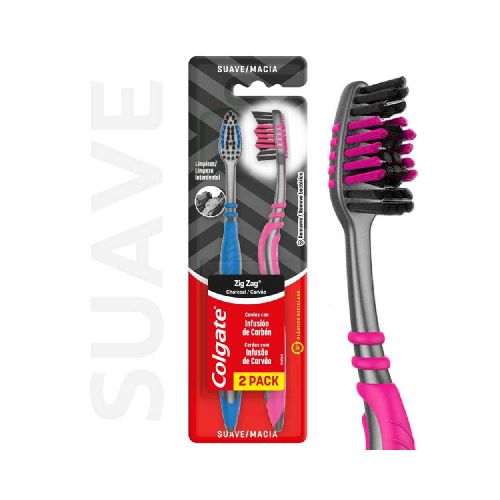 CEPILLO DE DIENTES COLGATE ZIG ZAG CHARCOAL MEDIO 2 U - Supermercados VEA - Estás Ahorrando Bien