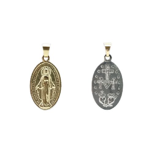 Medalla Virgen Milagrosa - Plata con frente en oro 18k - Doble faz - 24mm