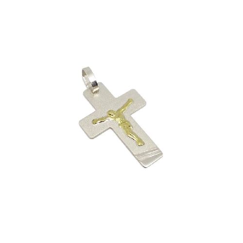 Cruz Con Cristo - Plata Y Oro - 28mm - Grabado sin cargo - Cr4JC