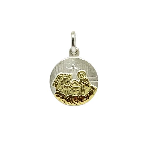 Medalla De Bautismo - Plata 925 Y Oro 18k - 14mm