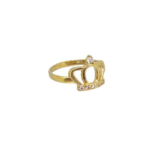 Anillo Motivo Corona - Oro 18k - Engarces Cubic Circonio