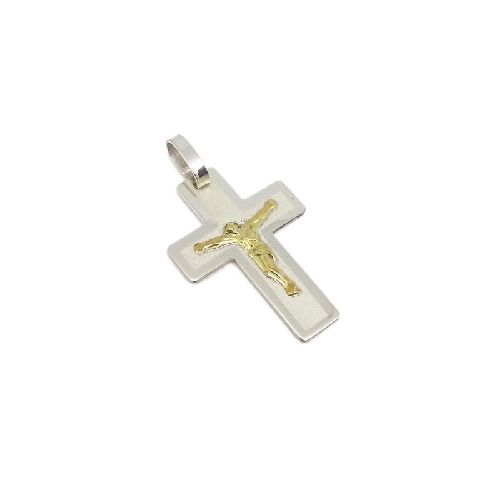 Cruz Con Cristo - Plata Y Oro - 28mm - Grabado sin cargo - Cr4c