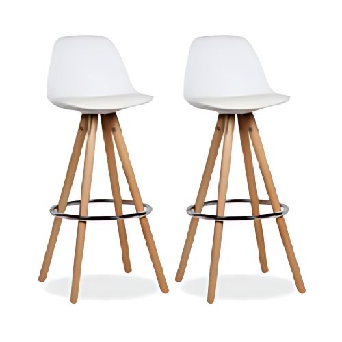 Set x2 Banqueta Tulip Blanca Patas Madera Redondas