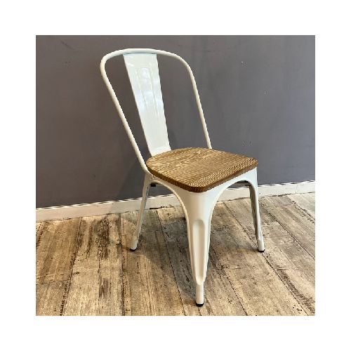 Silla Tolix Blanca Asiento de Madera