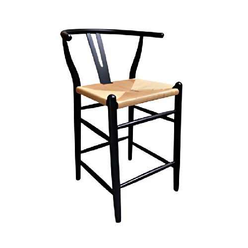 Banqueta Wishbone Negra y Asiento Natural