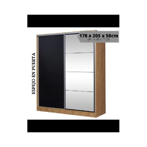 Placard Murano Corredizo con Espejo 178x205 Hickory Negro (Ricchezze)