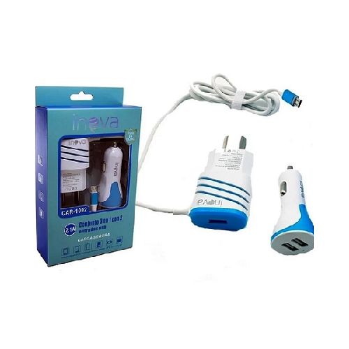 Adaptador Doble Para Auto + Cargador De Pared Con USB 2.1 Mah INOVA  