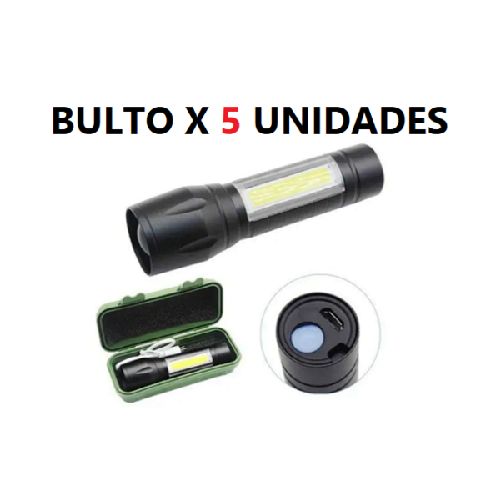 5 unidades - Mini Linterna Led Recargable USB - Táctica Portátil - Con Zoom  