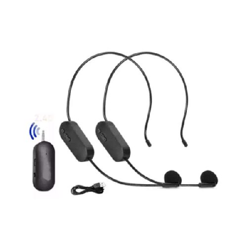 Kit 2 Micrófono Inalámbrico Vincha Recargable Miniplug + Plug Color Negro  