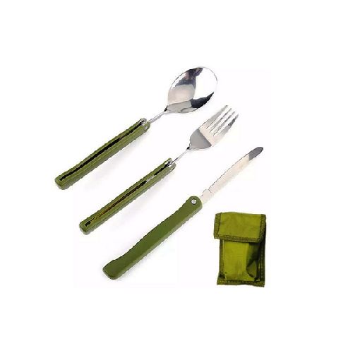 Set de Cubiertos Para Camping Cuchillo - Tenedor - Cuchara + Funda  