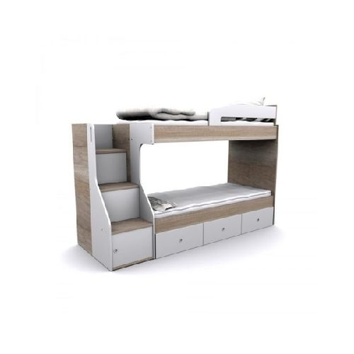 Cama cucheta S21 S25 con escalera organizador y cajonera bajo cama  