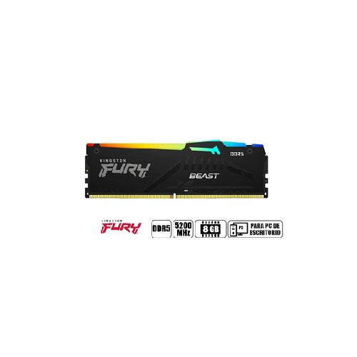 Memoria Ram Kingston Fury Beast RGB 8GB 5200 DDR5 KF552C40BBA-8  