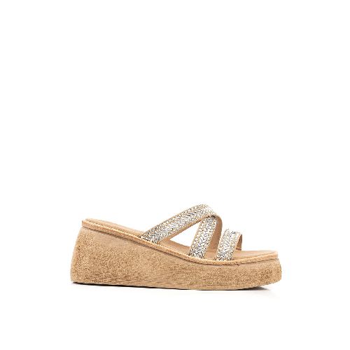 Sandalias con apliques de brillo en camel|Mujeres|Batistella.com.ar - Batistella Tienda Online |Primavera Verano 2024