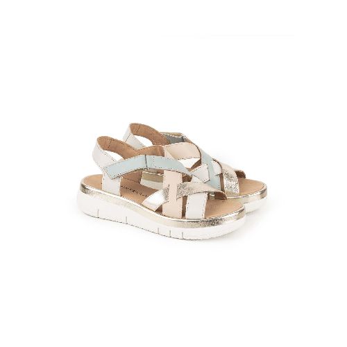 Sandalias  de cuero con tiras cruzadas en beige combinado |Sandalias de mujer|Batistella.com.ar - Batistella Tienda Online |Primavera Verano 2024