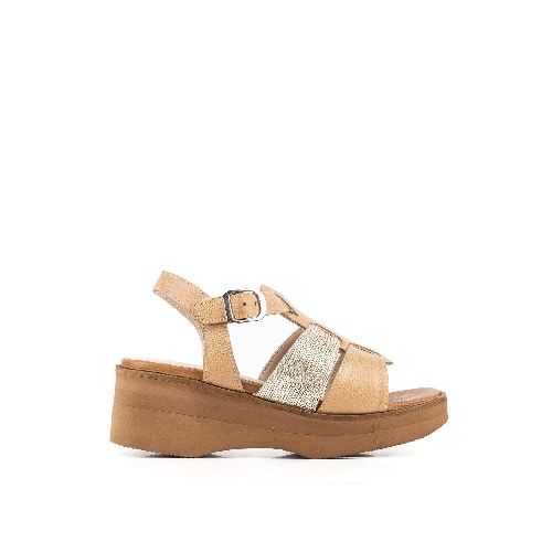 Sandalias taco chino combinadas de cuero en camel-  Mujeres -Batistella.com.ar - Batistella Tienda Online |Primavera Verano 2024