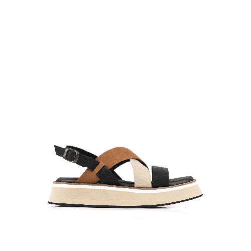 Sandalias bajas combinadas de cuero en negro|Sandalias de mujer|Batistella.com.ar - Batistella Tienda Online |Primavera Verano 2024