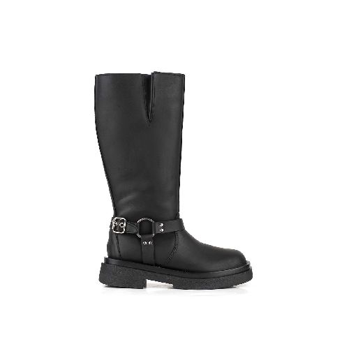 Botas altas tipo motera con herraje en cuero negro| Botas de mujer | Batistella.com.ar - Batistella Tienda Online |Primavera Verano 2024