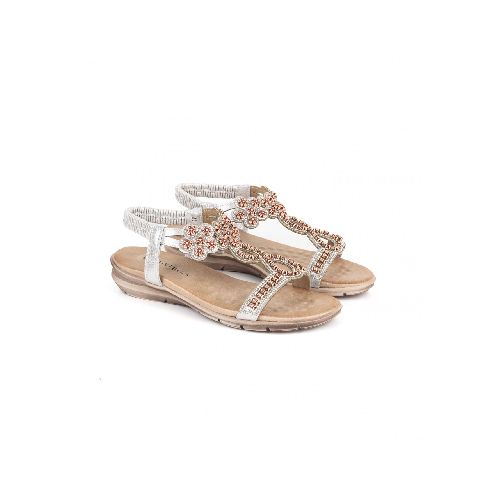 Sandalias bajas con apliques de símil en plata| Mujeres | Batistella.com.ar - Batistella Tienda Online |Primavera Verano 2024