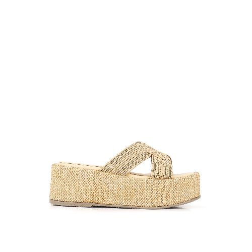 Zuecos de rafia en metalizado natural|Sandalias de mujer | Batistella.com.ar - Batistella Tienda Online |Primavera Verano 2024