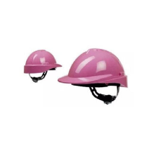 Casco de seguridad con arnés plástico cremallera rosa.  