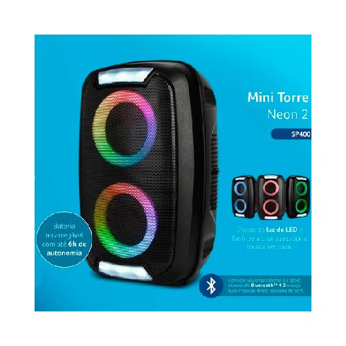 PARLANTE BLUETOOTH MULTILASER NEON 2 SP400 250W/6HRS/SD/3.5MM/LED  