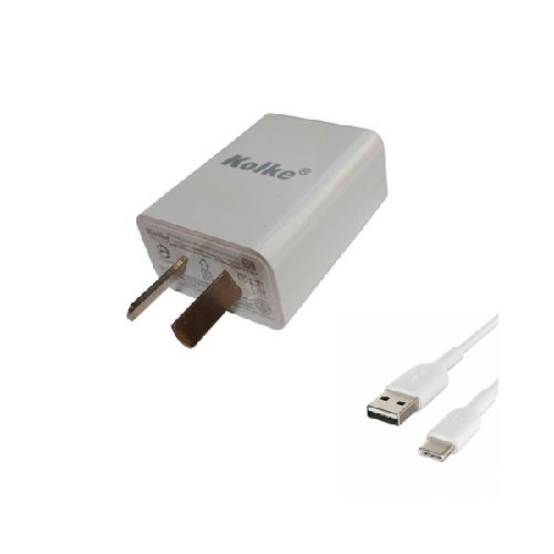 CARGADOR CELULAR KOLKE USBQC3 18W CERTIFICADO 1 PUERTOS CABLE TIPO C  