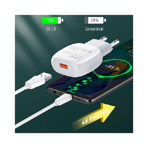 CARGADOR CELULAR LDNIO 5V 3A 18W QC3.0 A1306Q FASTCHARGE CABLE MICRO USB 1 MT  