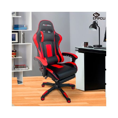 SILLA GAMER EMPOLI PHANTOM HESX0036 NEGRA/ROJO CON APOYA PIE  