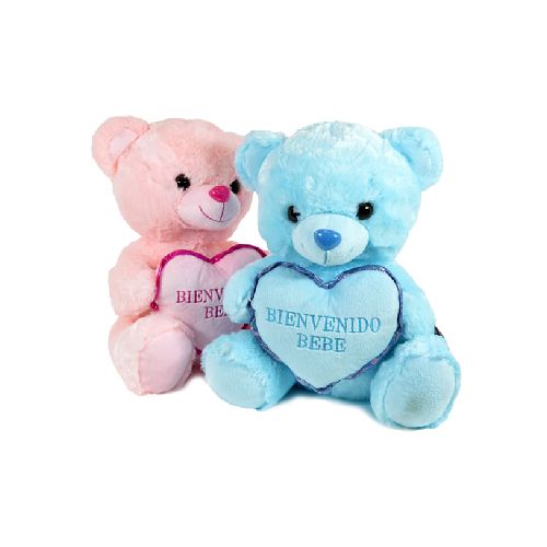 PELUCHE BEBE OSO CON CORAZON BIENVENIDO ROSA/CELESTE 35cm. - Librería y Juguetería Tomy. Comprá en nuestra web en hasta 3 Cuotas sin Interés.