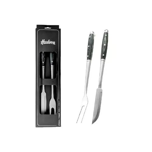 SET PARRILLERO HUDSON TENEDOR + CUCHILLO 45CM MANGO MADERA | Parrillas y Fogones, Utensilios de parrilla