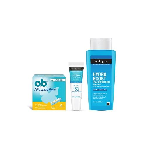 Combo Tampones OB Siempre Libre Medio + Protector Solar Facial Neutrogena Hydro Boost Sin Color FPS 50 + Gel Hidratante Corporal Neutrogena Hydroboost - Belleza, cuidado personal, dermocosmética y farmacia - Farmacity 