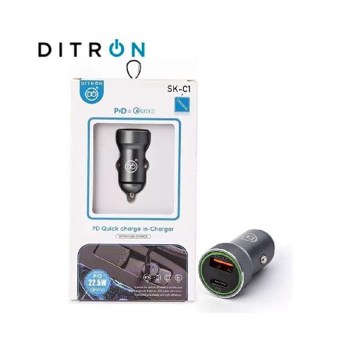 CARGADOR PARA AUTO DITRON SK-C1 22.5W ENTRADA USB Y TIPO C