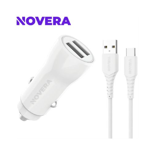 CARGADOR PARA AUTO NOVERA + CABLE TIPO-C - BLANCO