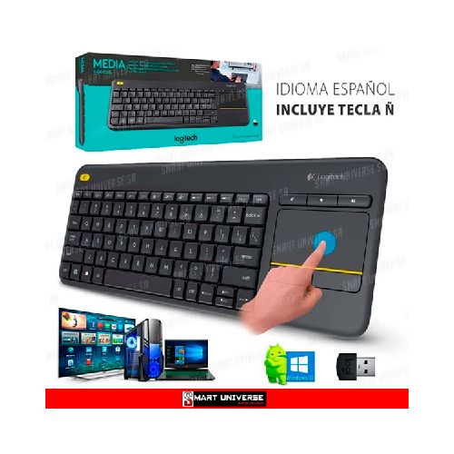 Teclado Inalámbrico Logitech K400 Plus Touchpad Smart TV PC - SMART UNIVERSE S.A