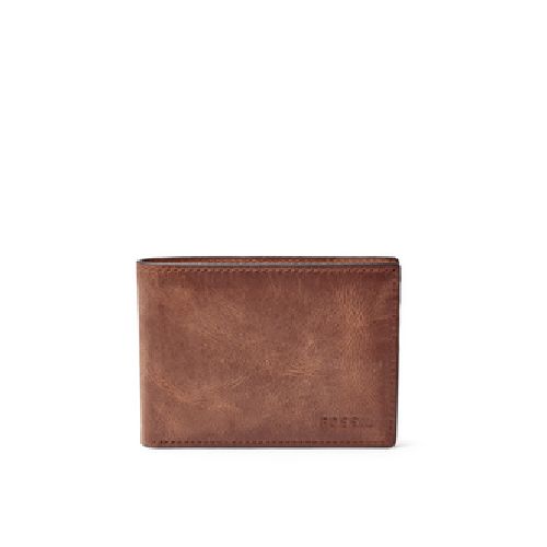 Billetera de cuero para hombre plegable Fossil Derrick Cafe