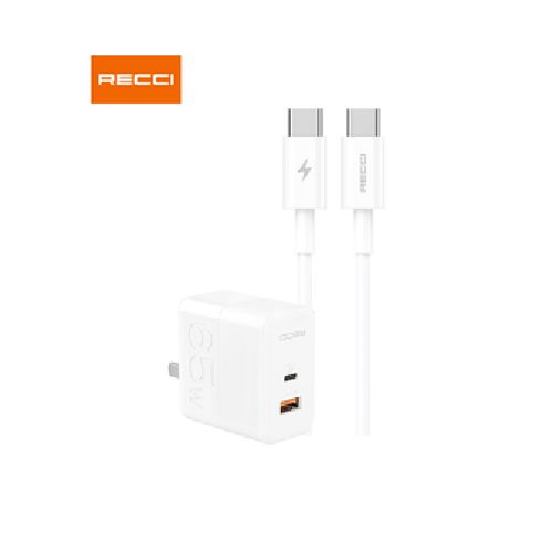 Cargador 65 w 2 puertos con cable c 65w rck-10cc blanco Recci