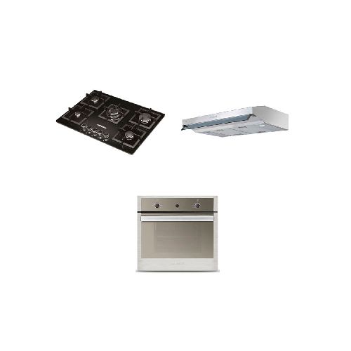 Cocina a Gas Challenger SQ6759 P8885 | 4 Quemadores Incluye Horno HE2750 y Campana Extraxtora CX4300 Color Negro con Gris  