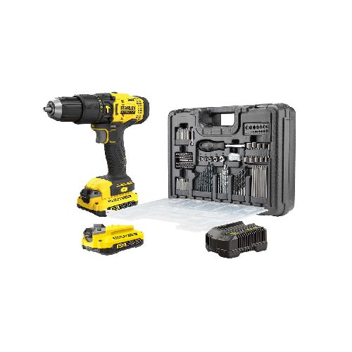 Taladro Percutor + 100 Accesorios Stanley Stanley  SCD711D2KA-B3 P8775 | 2 Baterías 1.5Ah Incluye Cargador Y Maleta Color Amarillo Con Negro - CRECOS