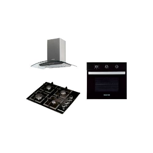 Cocina a Gas Challenger SQ6759 P8885 | 4 Quemadores Incluye Horno HE2750 y Campana Extractora CX4800 Color Negro  