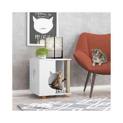 Mesa Lateral Para Mascota Mebel Pet Persa P88572 | Incluye Colchoneta Y Rascador Color Blanco - CRECOS