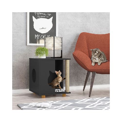 Mesa Lateral Para Mascota Mebel Pet Persa P88572 | Incluye Colchoneta Y Rascador Color Negro - CRECOS