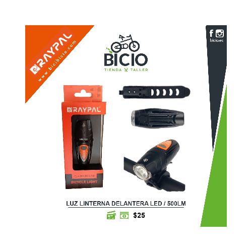 Luz linterna delantera Raypal led / 500LM - Bicio tienda - taller de bicicletas