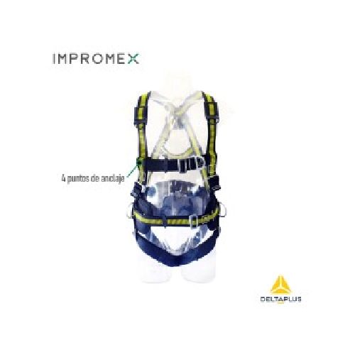 Impromex | Arnés Cuerpo Completo con Cinturón Lumbar | 4 Puntos de anclaje | Delta Plus | Eslingar WXEHAA24