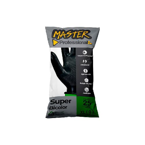 Guante Súper Bicolor C25 Talla 9 Negro/Verde: Protección Premium en Látex Natural | Master en Promart