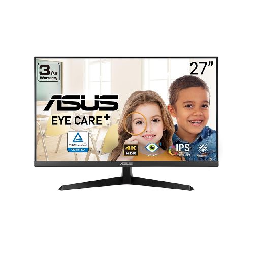 MONITOR ASUS VY27UQ – 27″ 4K (3840 x 2160) – NON-GLARE – IPS – DHR-10 – ADAPTIVE SYNC – EYE CARE – DP/HDMI – BLACK