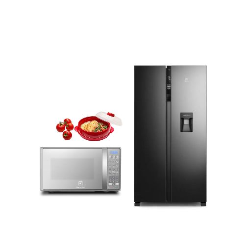 Combo: Refrigerador No Frost Side By Side Inverter 529L Black ERSA53K6HVB + 
Horno Microondas 20L Plata EMDO20S3GSEUG - Electrolux Ecuador