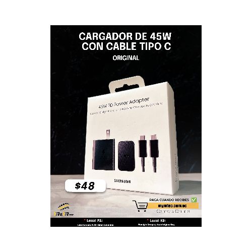 Cargador de 45W con cable tipo C a tipo C  