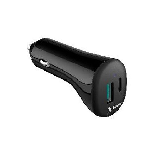 Cargador de auto para celular Steren ELI-875 usb/tipo c 18w carga rapida color negro