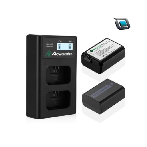 Powerextra Paquete de 2 baterías de repuesto Sony NP-FW50 y pantalla LCD inteligente cargador USB dual compatible con Sony 