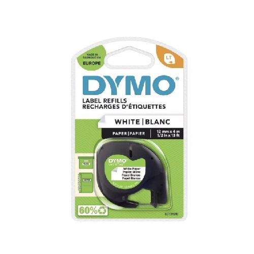 CINTA DE PAPEL DYMO LETRATAG ORIGINAL 10697 12MM X 4M NEGRO - BLANCA  